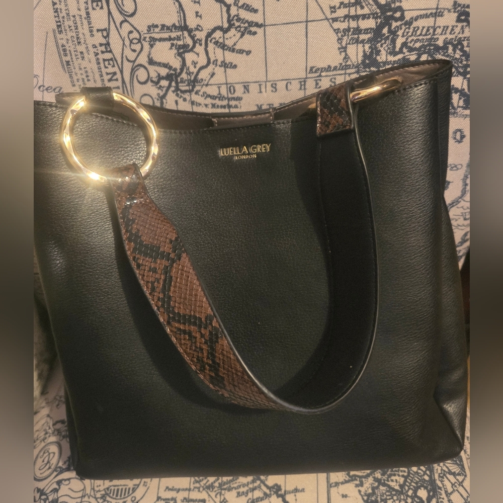 Luella Grey London Bucket Shoulder Bag Used with hammered metal & Python Strap